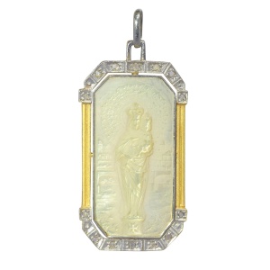 Vintage 1920 s Art Deco diamond medal Virgin Mary and baby Jesus